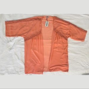 Bottlette Light Coral Cardigan with Lace Detail